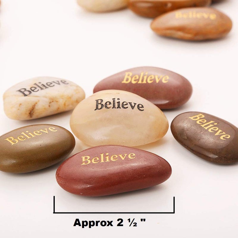 ROCKIMPACT 50PCS Believe Believe Stone Engraved Rocks Inspirational Gifts Prayer Stones Zen Chakra Gratitude Rocks Palm Pocket Motivation Encouragement Rocks Wholesale Believe Rock, 2"-3" Each - Image 5